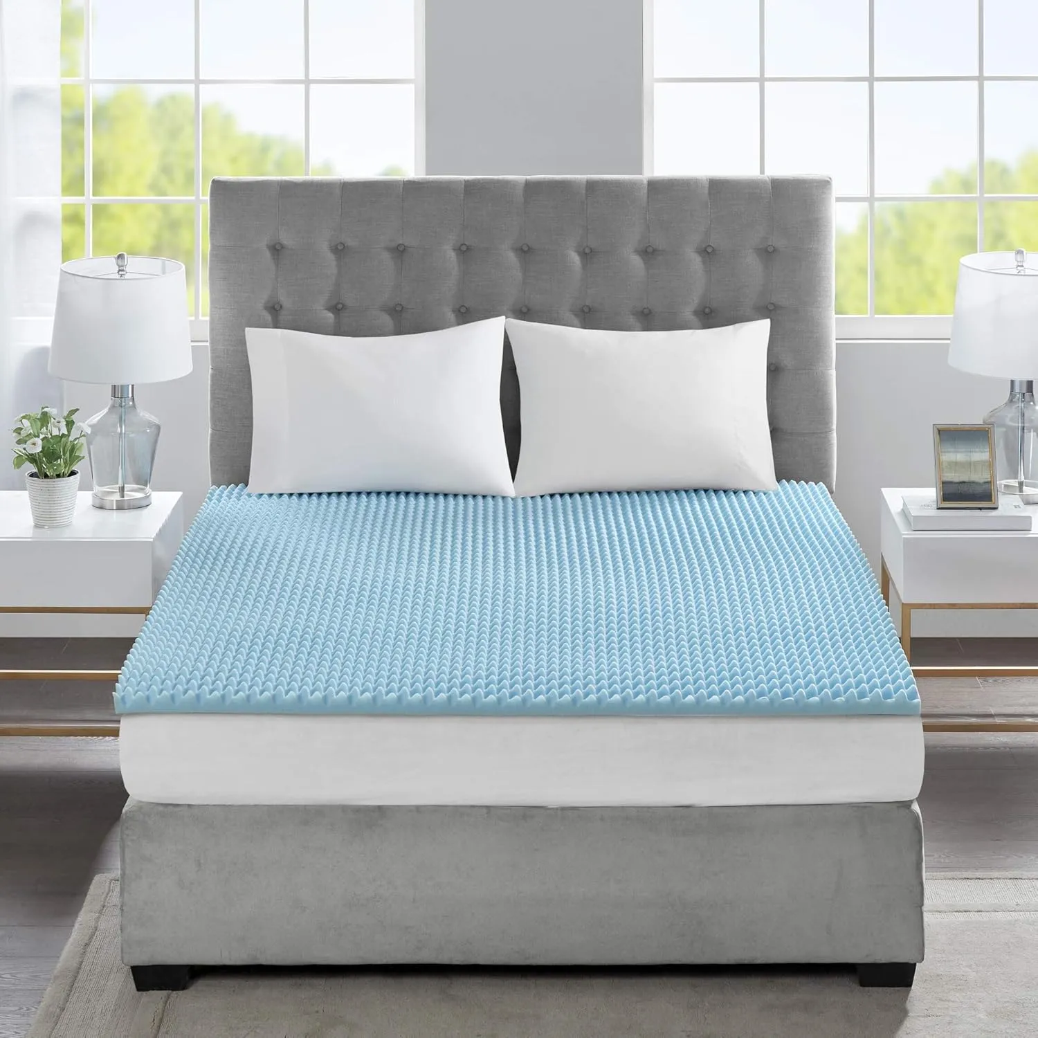 Sleep Philosophy Gel Infused Memory Foam Mattress Topper Luxurious, All Season Enhanced Bed Support, King, 1.5" Thick, Without Cover Blue