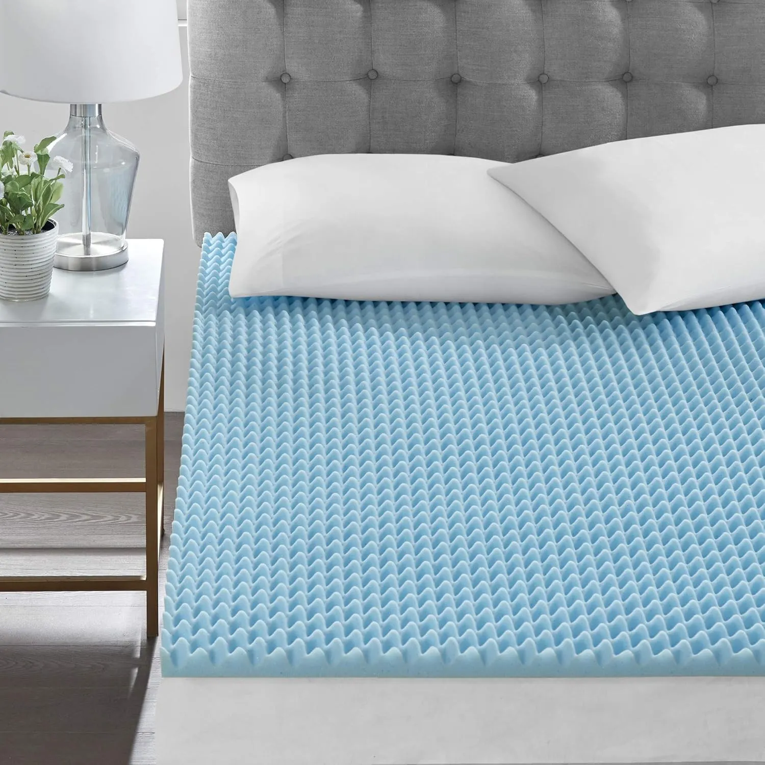 Sleep Philosophy Gel Infused Memory Foam Mattress Topper Luxurious, All Season Enhanced Bed Support, King, 1.5" Thick, Without Cover Blue