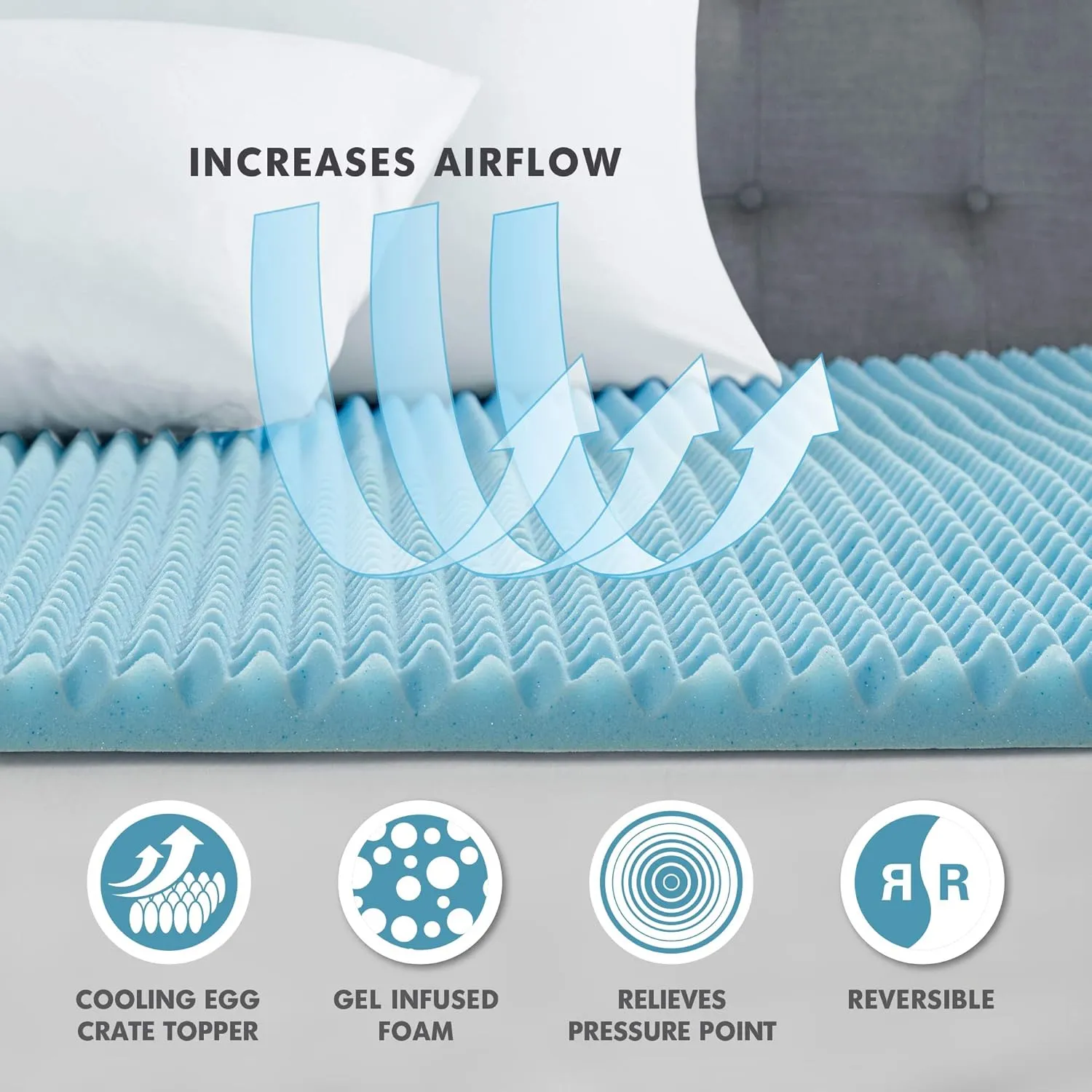Sleep Philosophy Gel Infused Memory Foam Mattress Topper Luxurious, All Season Enhanced Bed Support, King, 1.5" Thick, Without Cover Blue