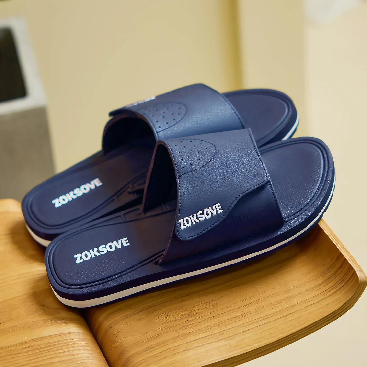 Slides for Men - Adjustable Slide Sandals Slip On- Open Toe Memory Foam Beach Sandals - Comfortable Summer Footwear for indoor/outdoor - Black 7