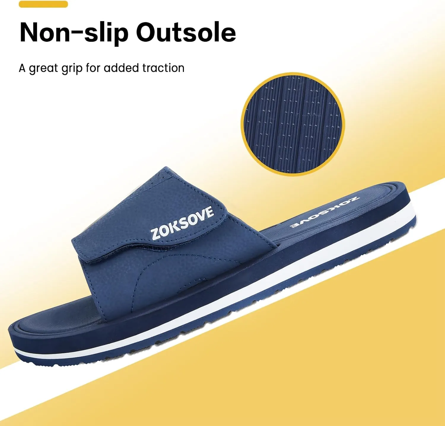 Slides for Men - Adjustable Slide Sandals Slip On- Open Toe Memory Foam Beach Sandals - Comfortable Summer Footwear for indoor/outdoor - Black 7