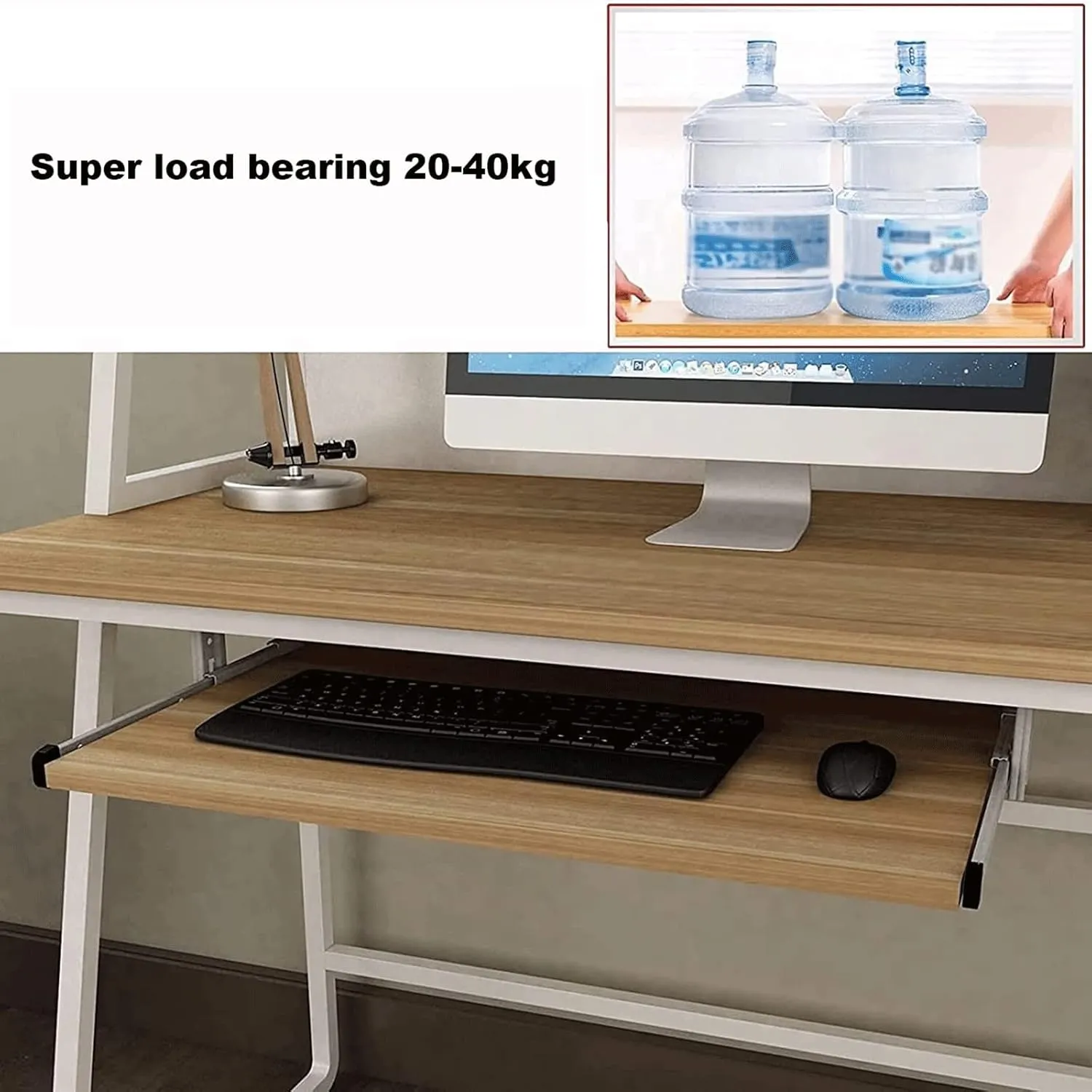 Sliding Keyboard Tray, Under Desk Keyboard Slider, Wooden Desk Extender, Height Adjustable Keyboard Support Drawer, Keyboard and Mouse Storage Shelves