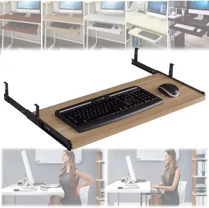 Sliding Keyboard Tray, Under Desk Keyboard Slider, Wooden Desk Extender, Height Adjustable Keyboard Support Drawer, Keyboard and Mouse Storage Shelves