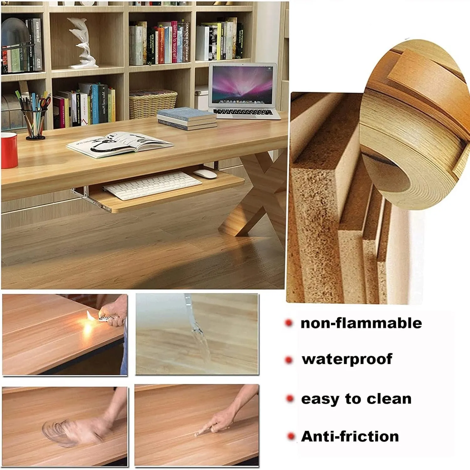 Sliding Keyboard Tray, Under Desk Keyboard Slider, Wooden Desk Extender, Height Adjustable Keyboard Support Drawer, Keyboard and Mouse Storage Shelves