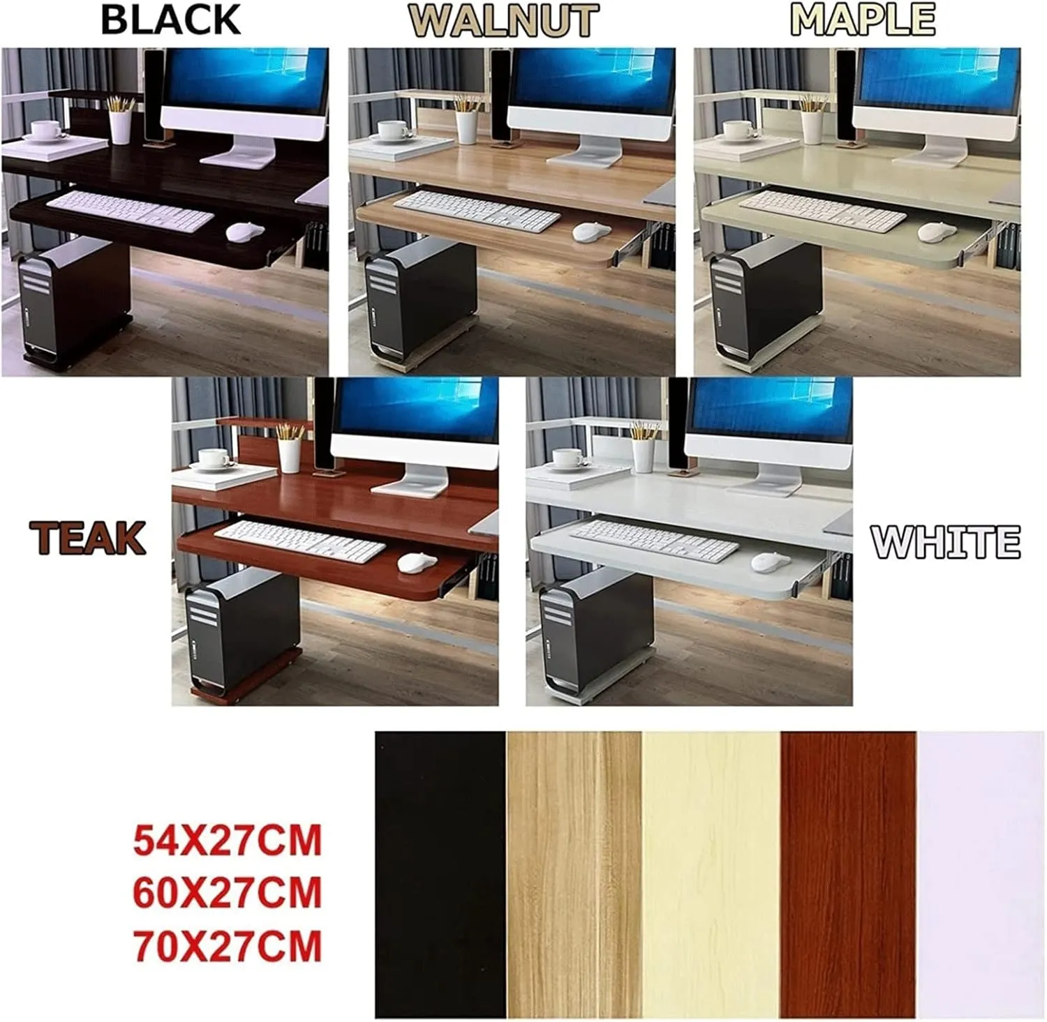 Sliding Keyboard Tray, Under Desk Keyboard Slider, Wooden Desk Extender, Height Adjustable Keyboard Support Drawer, Keyboard and Mouse Storage Shelves