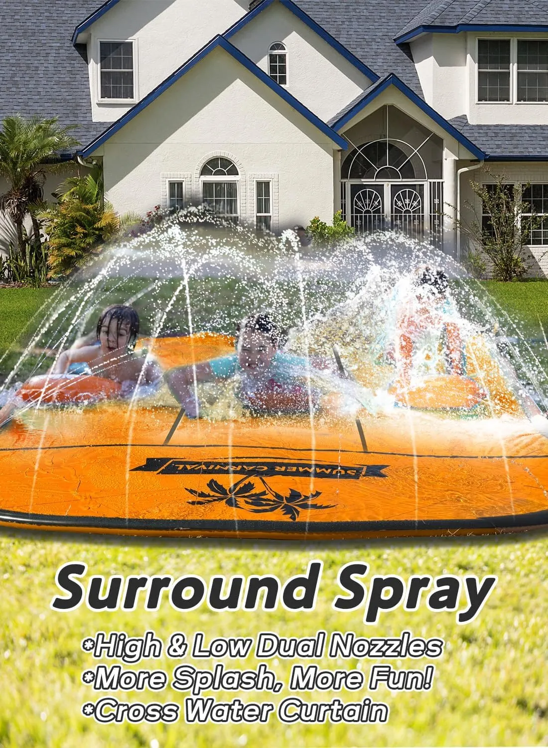 Slip and Water Slip，Slip Water Slide for Kids Backyard 17ft*3 Lane Orange,Summer Toys for Kids Outdoor with Sprinkler and 3 Bodyboards