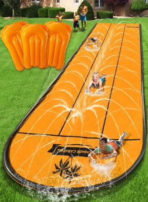 Slip and Water Slip，Slip Water Slide for Kids Backyard 17ft*3 Lane Orange,Summer Toys for Kids Outdoor with Sprinkler and 3 Bodyboards