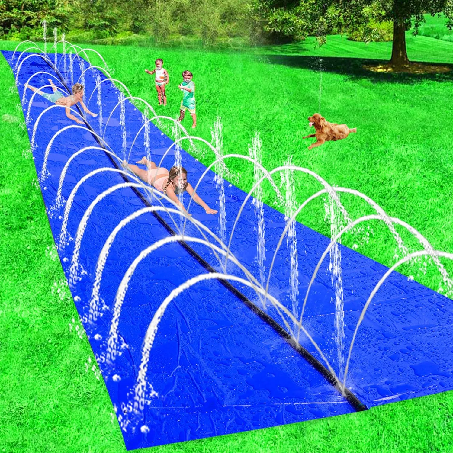Slip Water Slide 33ft x 7ft, Fountain for Kids & Adults Outdoor Games, Garden Slide With Sprinklers for Yard Games, Heavy Duty Unbreakable Giant Pool Slides Splash Water Toys