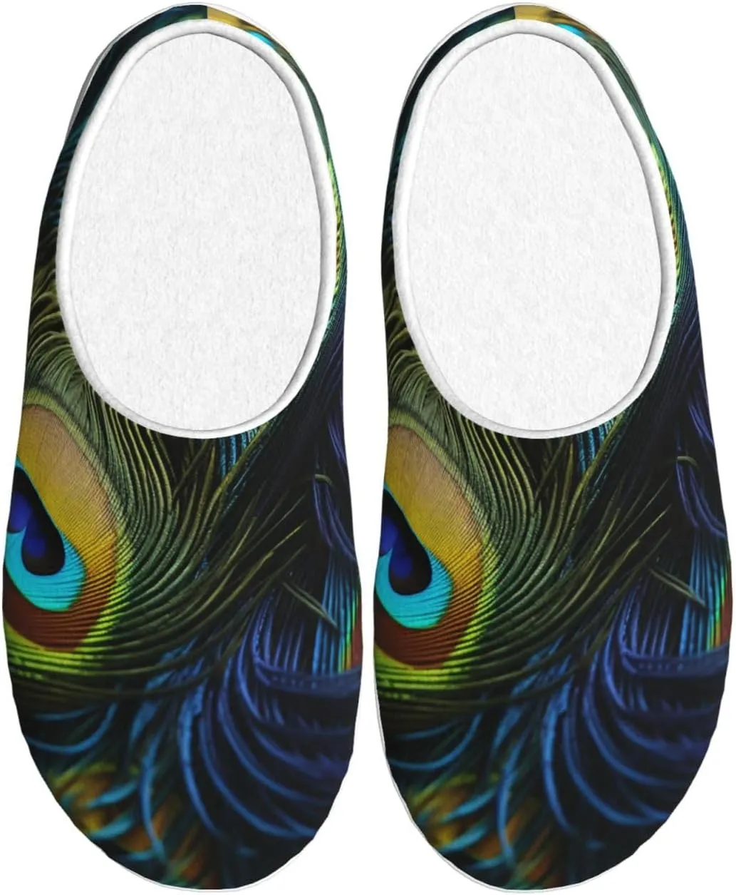 Slippers for Women Men Cotton Slippers Peacock Feather Pattern Plush Shoes Non-slip TPR Slippers