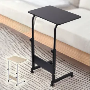Small Desk with Wheels, Mobile TV Dinner Tray Slide Table for Bed Sofa, 23.6" Wide, Adjustable Height, C-Shaped, 44lbs - Black