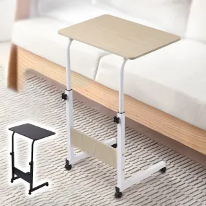 Small Desk with Wheels, Mobile TV Dinner Tray Slide Table for Bed Sofa Tray, 23.6" Wide, Adjustable Height, C-Shaped, 44lbs - White