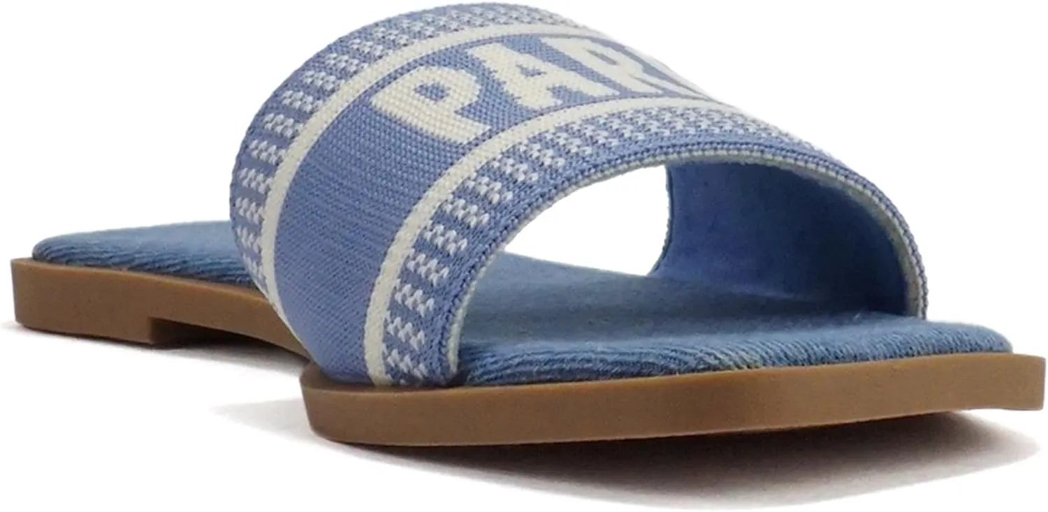 Soda “FLAIR” ~ Women Square Open Toe Single Embroider Band Slip-On Flat Summer Resort Sandal