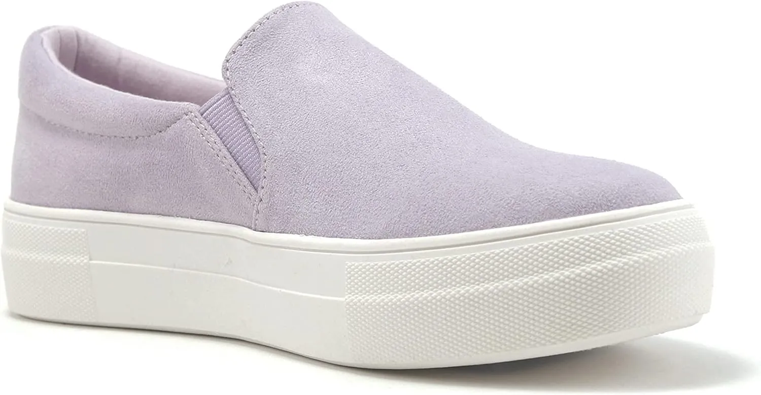 Soda Flat Women Shoes Slip On Loafers Casual Sneakers Memory Foam Insoles Hidden Platform/Flatform Round Toe Hike-G Light Purple Lavender 8