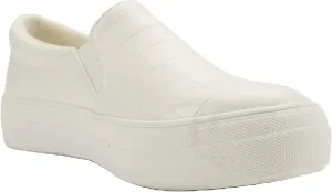 Soda Flat Women Shoes Slip On Loafers Casual Sneakers Memory Foam Insoles Hidden Platform/Flatform Round Toe Hike-G PU White Crocodile 6