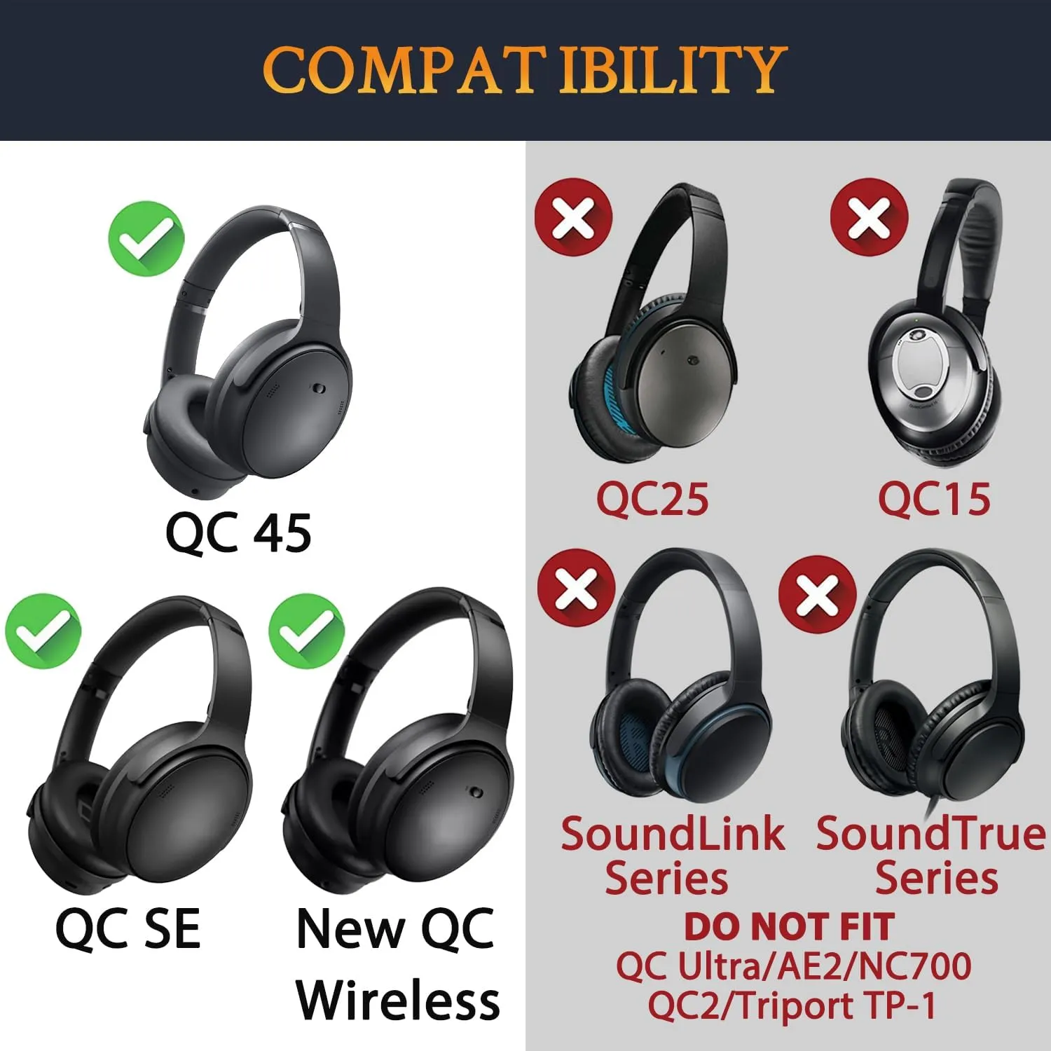 SOULWIT Earpads Replacement for Bose QuietComfort 45 (QC45)/QuietComfort SE (QC SE)/Quiet Comfort Wireless Over-Ear Headphones, Ear Pads Cushions with Softer Protein Leather - Titanium