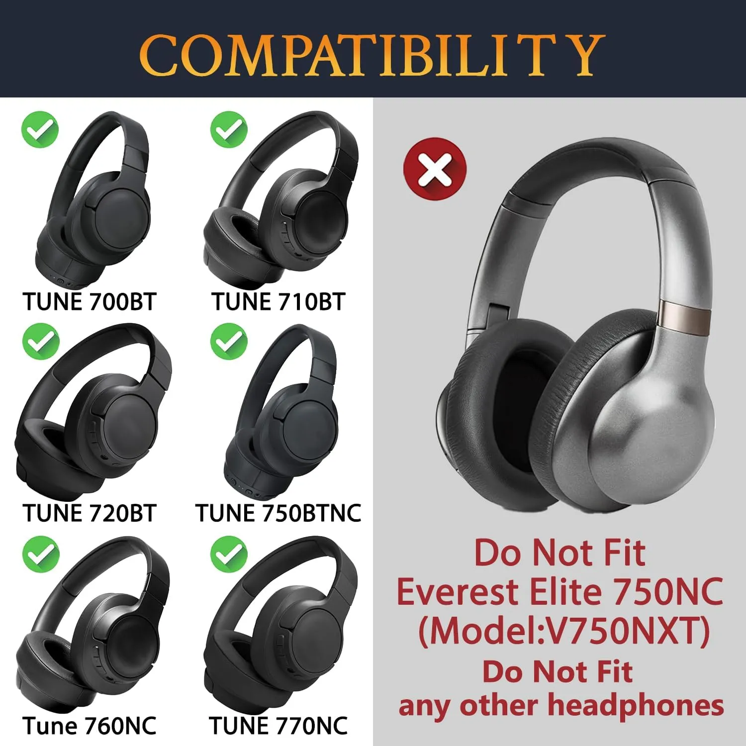SOULWIT Earpads Replacement for JBL Tune 700BT, 710BT, 720BT, 750BTNC, 760NC, 770NC Wireless Over-Ear Headphones, Ear Pads Cushions with High-Density Foam - Tune 700 PL Sand Dune