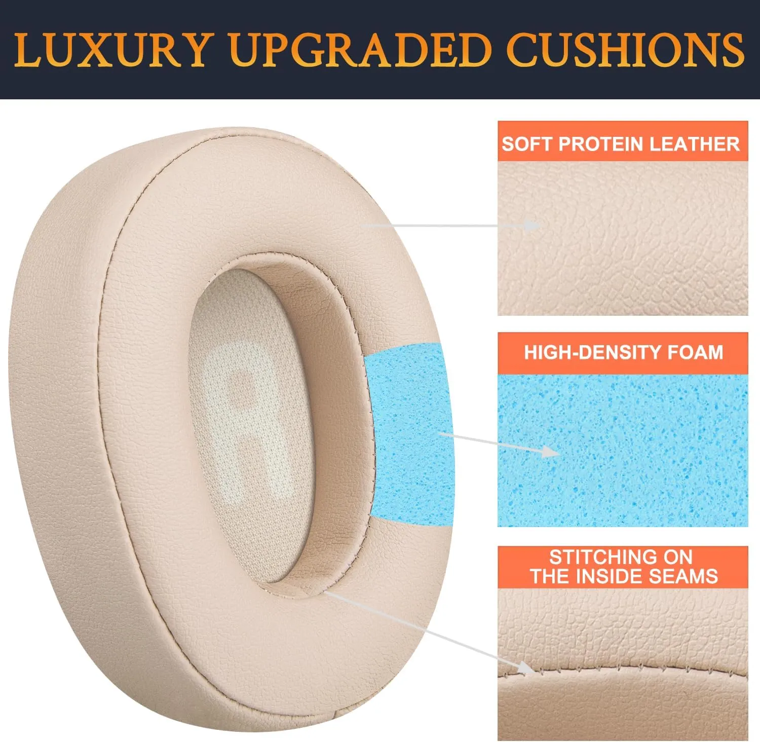 SOULWIT Earpads Replacement for JBL Tune 700BT, 710BT, 720BT, 750BTNC, 760NC, 770NC Wireless Over-Ear Headphones, Ear Pads Cushions with High-Density Foam - Tune 700 PL Sand Dune