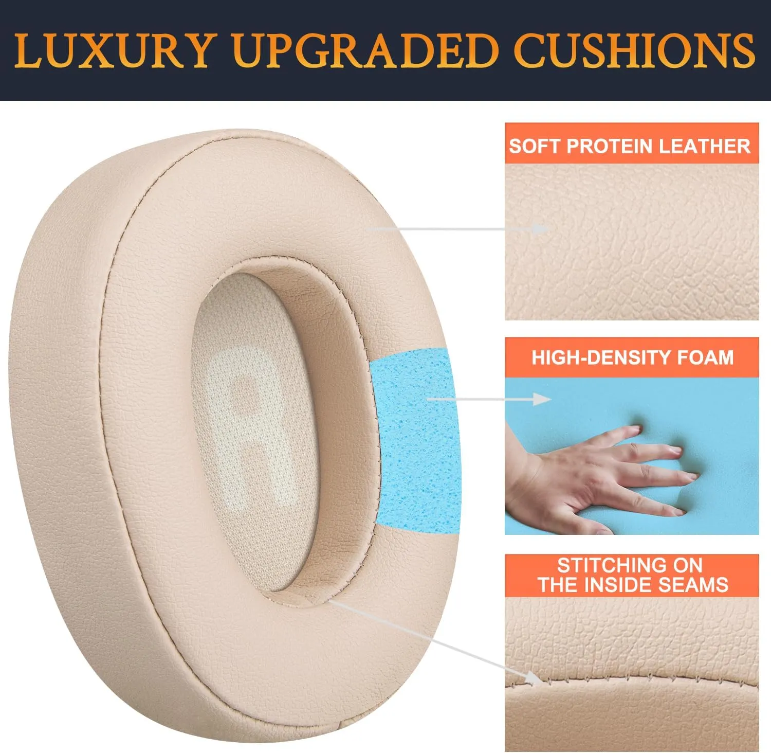 SOULWIT Earpads Replacement for JBL Tune 700BT, 710BT, 720BT, 750BTNC, 760NC, 770NC Wireless Over-Ear Headphones, Ear Pads Cushions with High-Density Foam - Tune 700 PL Sand Dune
