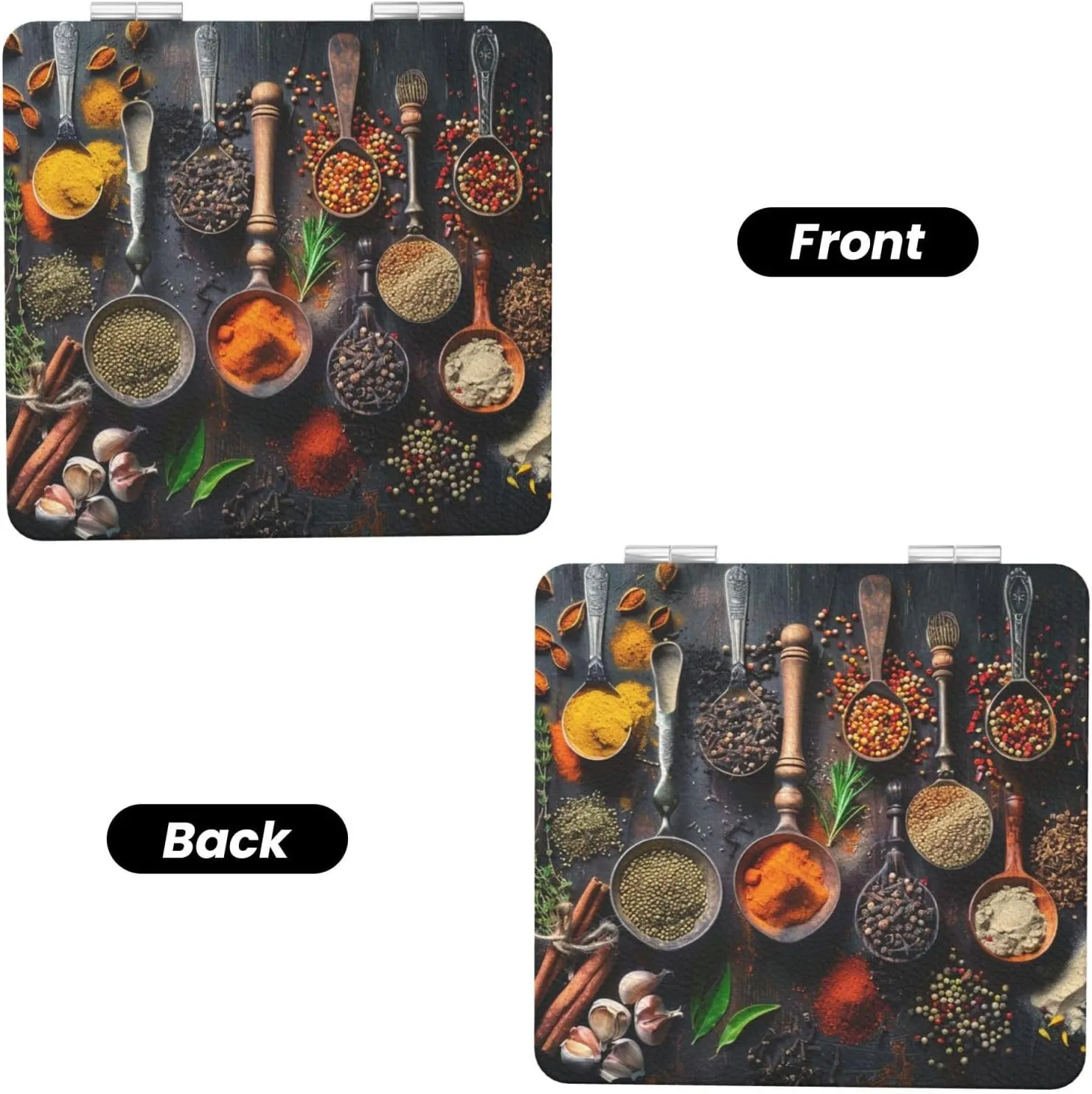 Spices Printed Square Pocket Makeup Mirror with 1X/2X Magnification, Portable Mini Travel Makeup Mirror for Travel Daily Work Beauty