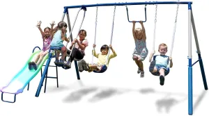 Sportspower Arcadia Star Burst Swing Set: Outdoor Heavy-Duty Metal Playset for Kids Aged 3-8 with LED Light Up Slide, Swings & Trapeze