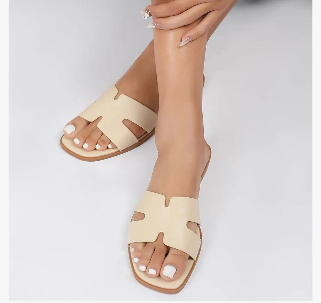 Square Toe Casual Flat Slides