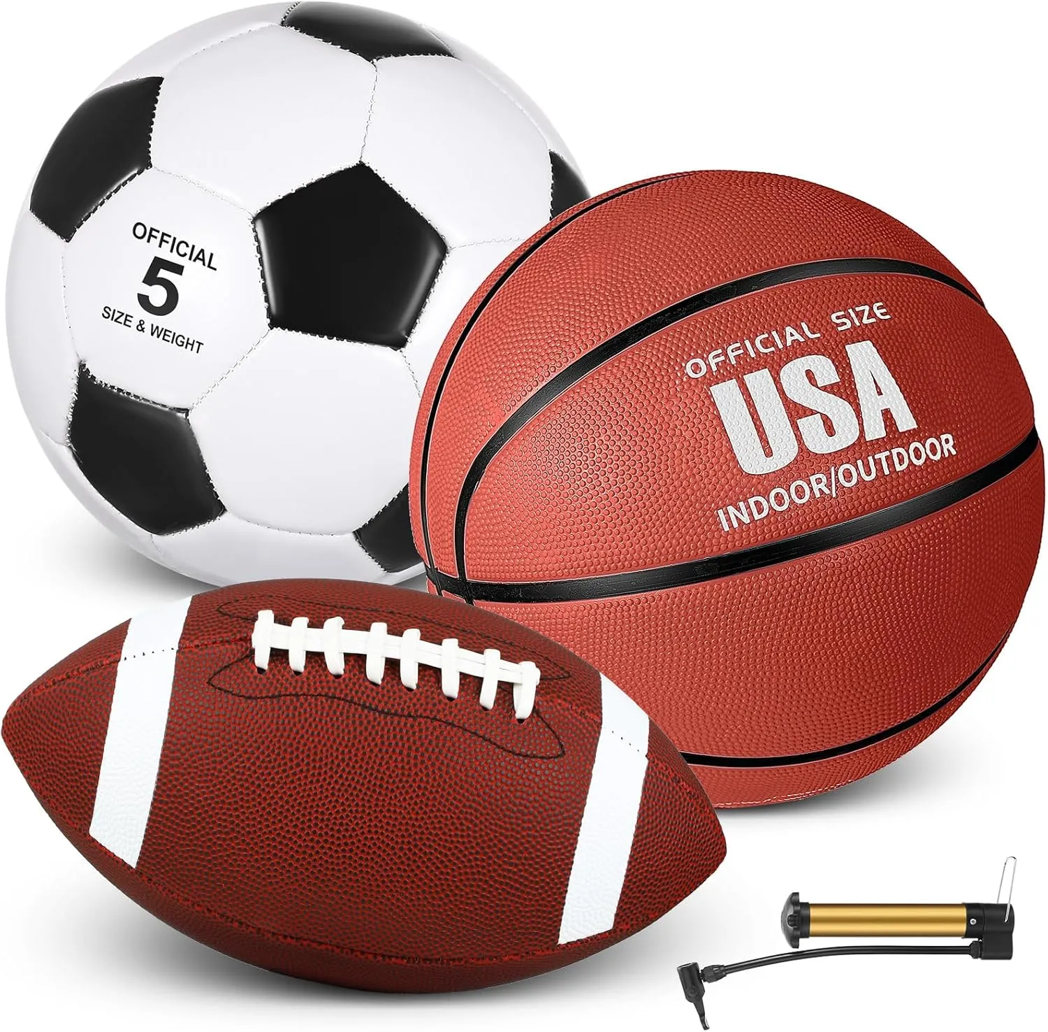 Sratte 3 Pcs Sports Balls Sport Set Including Official Size Soccer Basketball Football with Pump and Carry Bag for Teens Adults Back to School Sports Gift