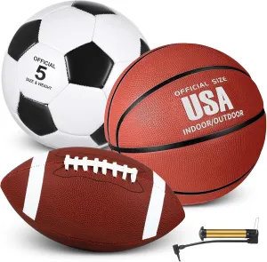 Sratte 3 Pcs Sports Balls Sport Set Including Official Size Soccer Basketball Football with Pump and Carry Bag for Teens Adults Back to School Sports Gift