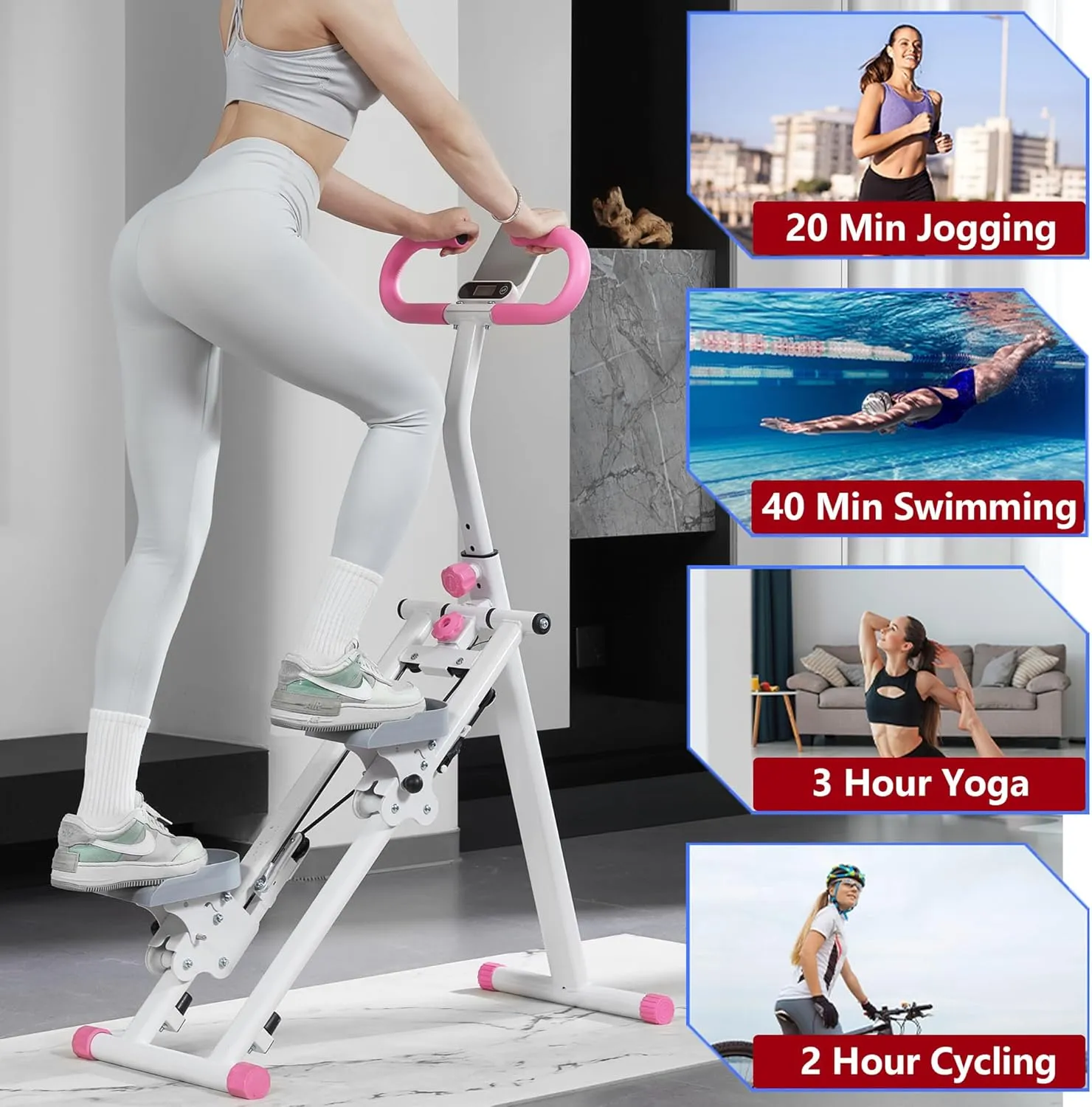 Stair Stepper for Home Gym Exercise, Vertical Climber Exercise Machine for Full Body Workout, Compact Folding Cardio Exercise Climber with Adjustable Handlebar (Pink)