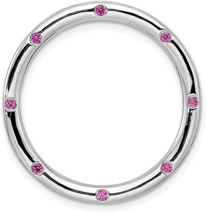 Sterling Silver& Created Pink Sapphire Stackable Large Slide, 29mm