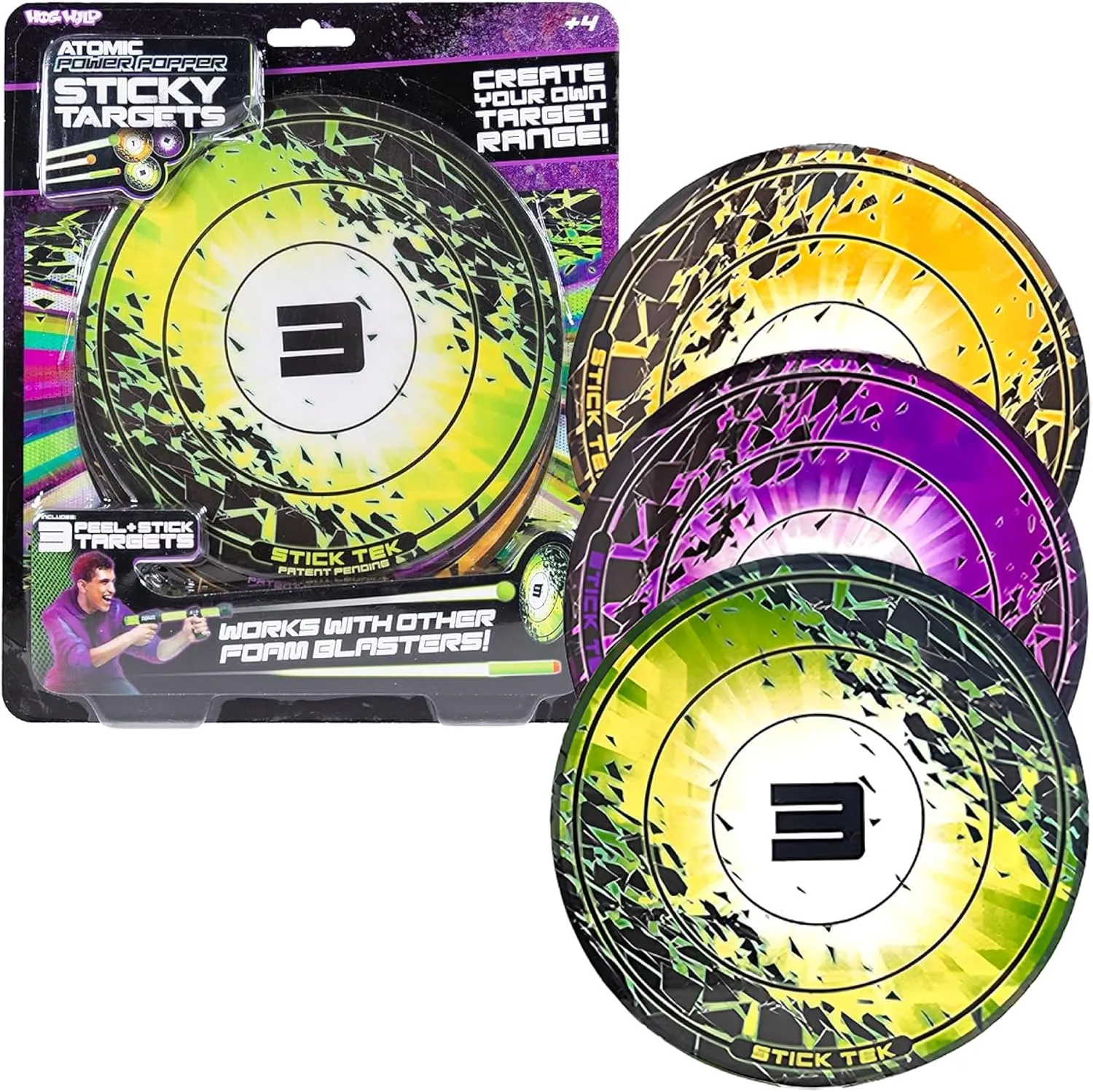 Sticky Targets for Foam Ball Blasters and Poppers, 3-Pack - Includes 3 Targets That Stick to Most Flat Surfaces - Self-Adhesive, Removable - Gift for Kids Ages 4 