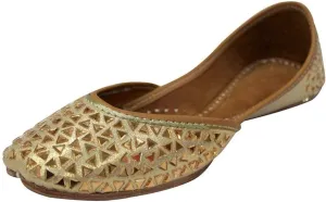 Stop n Style Punjabi Jutti for Ladies - Mirror Work Indian Bridal Shoes - Ethnic Gold Jutti