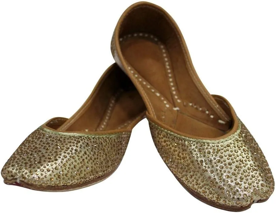 Stop n Style Punjabi Jutti for Ladies - Mirror Work Indian Bridal Shoes - Ethnic Gold Jutti