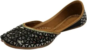 Stop n Style Punjabi Jutti for Ladies - Mirror Work Indian Bridal Shoes - Ethnic Gold Jutti