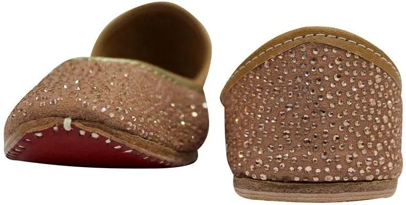 Stop n Style Punjabi Jutti for Ladies - Mirror Work Indian Bridal Shoes - Ethnic Gold Jutti