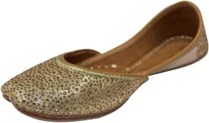 Stop n Style Punjabi Jutti for Ladies - Mirror Work Indian Bridal Shoes - Ethnic Gold Jutti