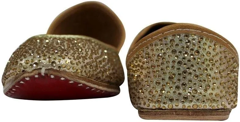 Stop n Style Punjabi Jutti for Ladies - Mirror Work Indian Bridal Shoes - Ethnic Gold Jutti