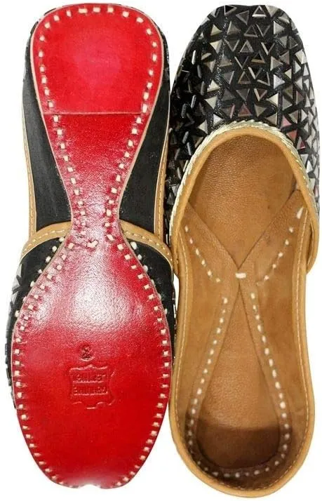 Stop n Style Punjabi Jutti for Ladies - Mirror Work Indian Bridal Shoes - Ethnic Gold Jutti