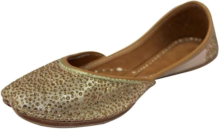 Stop n Style Punjabi Jutti for Ladies - Mirror Work Indian Bridal Shoes - Ethnic Gold Jutti