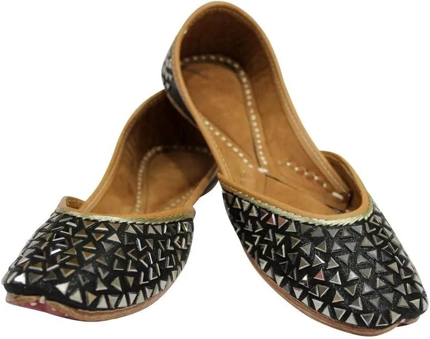 Stop n Style Punjabi Jutti for Ladies - Mirror Work Indian Bridal Shoes - Ethnic Gold Jutti
