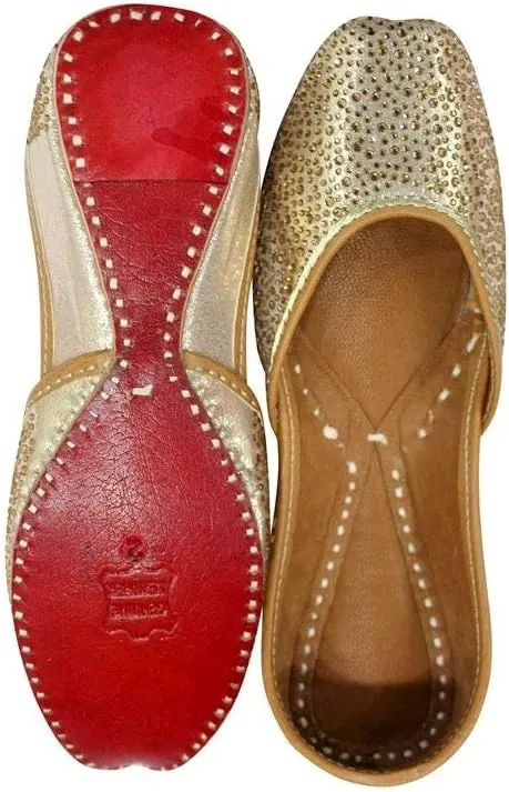 Stop n Style Punjabi Jutti for Ladies - Mirror Work Indian Bridal Shoes - Ethnic Gold Jutti