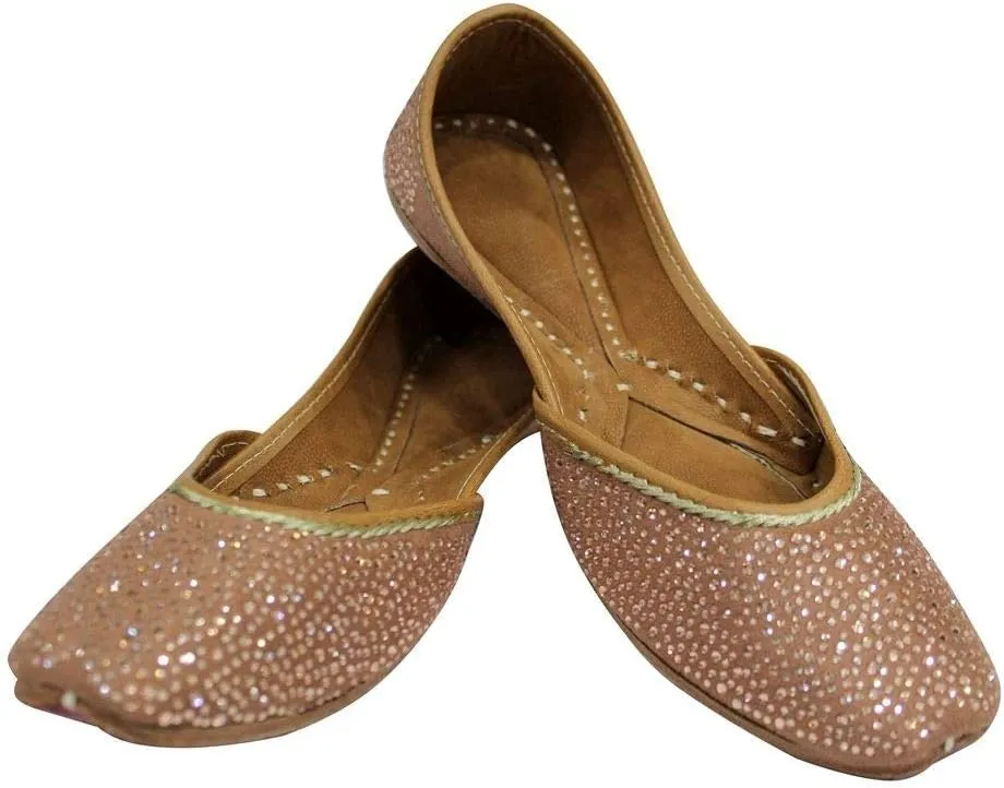 Stop n Style Punjabi Jutti for Ladies - Mirror Work Indian Bridal Shoes - Ethnic Gold Jutti