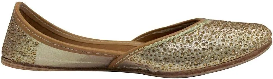 Stop n Style Punjabi Jutti for Ladies - Mirror Work Indian Bridal Shoes - Ethnic Gold Jutti