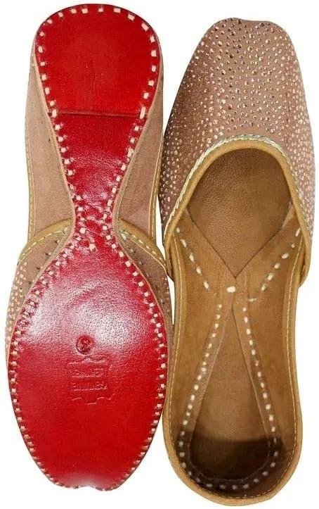 Stop n Style Punjabi Jutti for Ladies - Mirror Work Indian Bridal Shoes - Ethnic Gold Jutti
