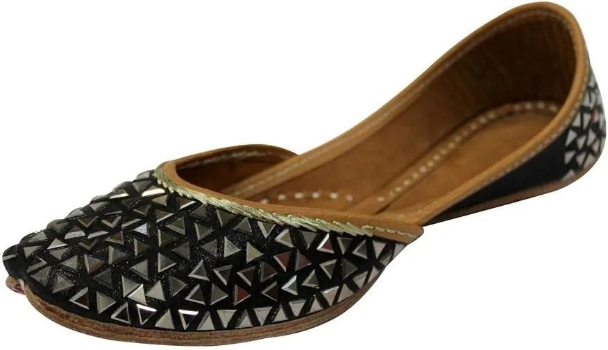 Stop n Style Punjabi Jutti for Ladies - Mirror Work Indian Bridal Shoes - Ethnic Gold Jutti