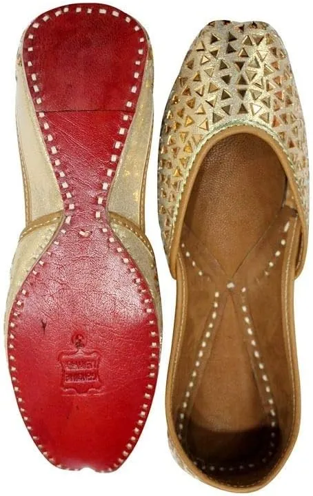 Stop n Style Punjabi Jutti for Ladies - Mirror Work Indian Bridal Shoes - Ethnic Gold Jutti