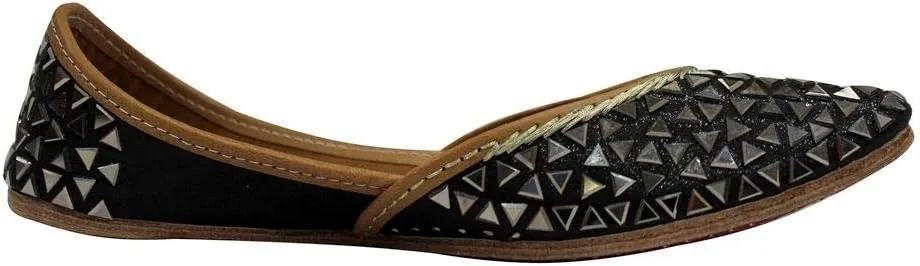 Stop n Style Punjabi Jutti for Ladies - Mirror Work Indian Bridal Shoes - Ethnic Gold Jutti