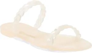 Stuart Weitzman Womens Beige Braided Strappy Sawyer Round Toe Slip On Slide Sandals Shoes 10 M