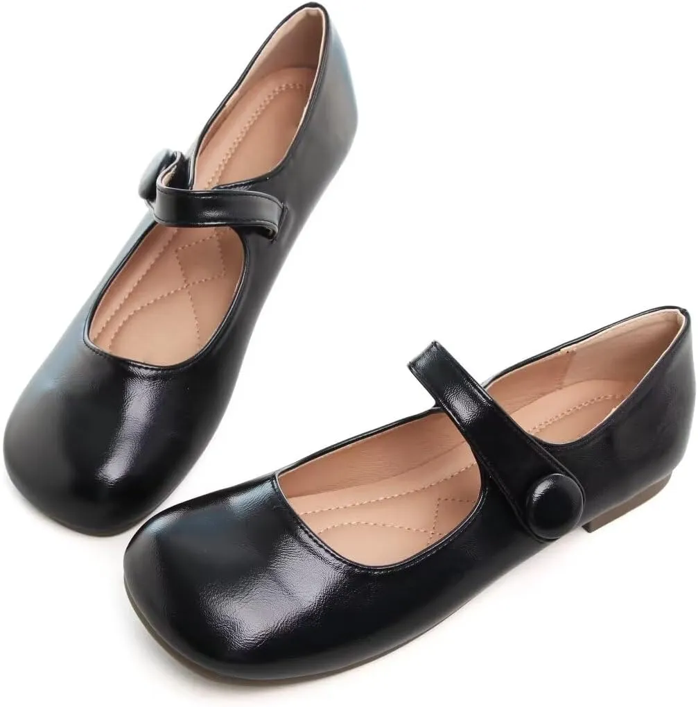 Stunner Women's Leather Dress Flats - Comfortable Square Toe Slip On Mary Jane Work Flats