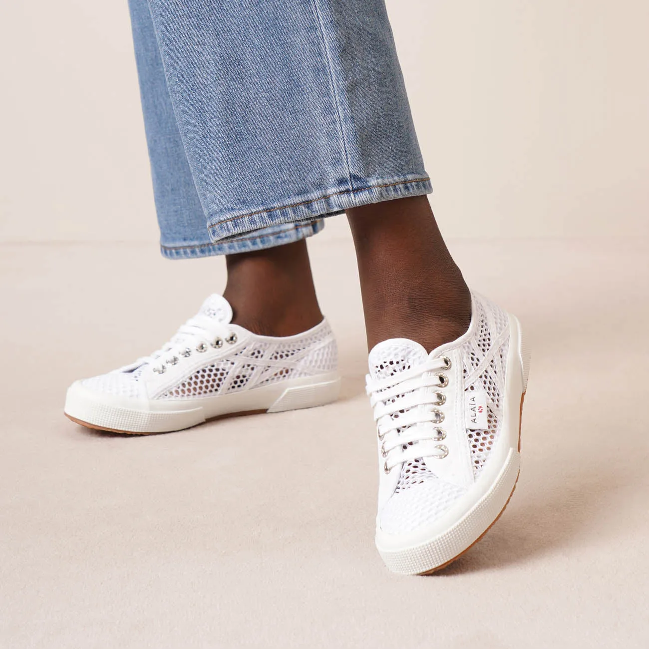 Superga white mesh sneakers