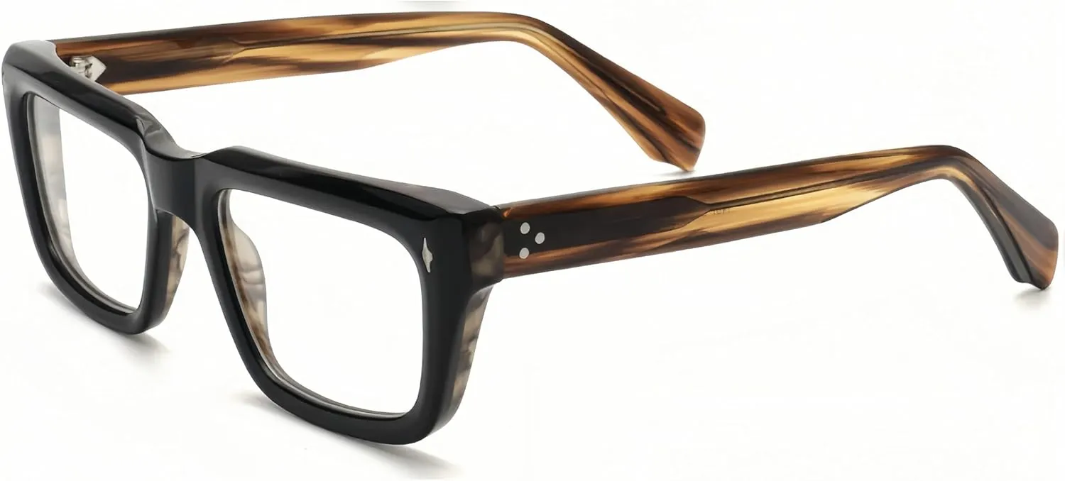 Sutton Retro Rectangle Acetate Thick Glasses Frame Prescription Optical Eyewear for Women Men 53-21-148mm